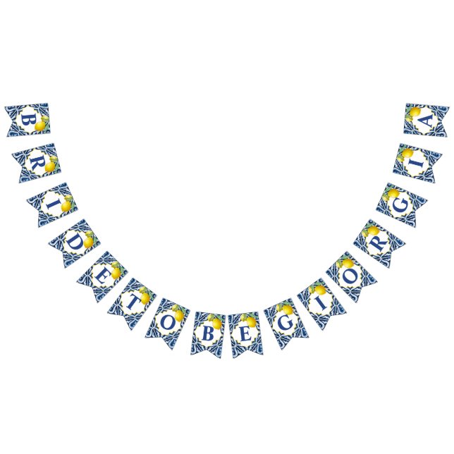 Blue tiles lemons Amalfi bride to be bridal shower Bunting (All)