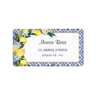 Blue Tiles Lemons Bridal Shower Return Address Label