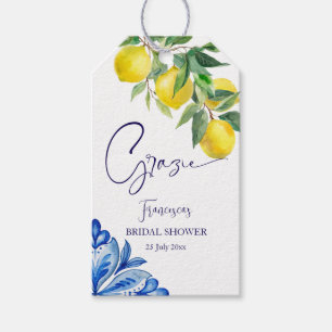 Blue tiles lemons Italian bridal shower favour Gift Tags