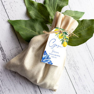 Blue tiles lemons Italian bridal shower favour Gift Tags