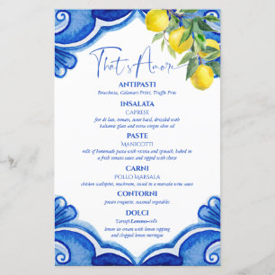 Blue tiles lemons vintage Italian menu card