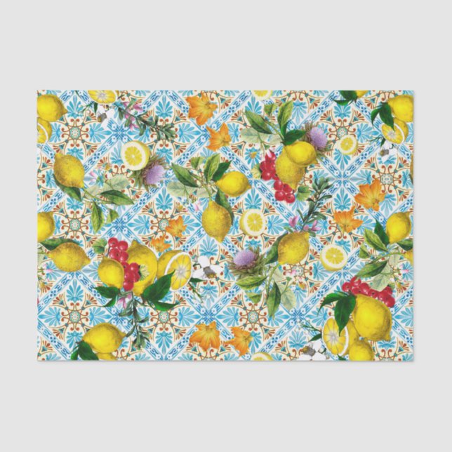 Blue Tiles Mediterranean Pattern Tissue Paper (Front)