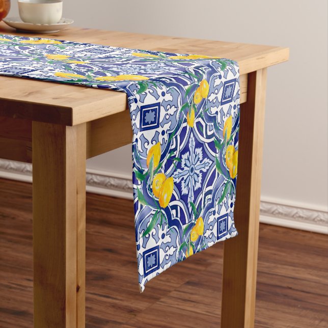 Blue tiles,Mediterranean tiles,majolica      Short Table Runner (In Situ)