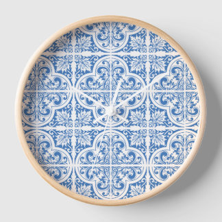 Blue Tiles Printed Wall Clock | Timeless Elegance"