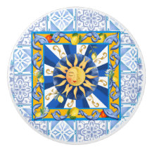 Blue tiles,Sicilian sun,mosaic,majolica,lemon,