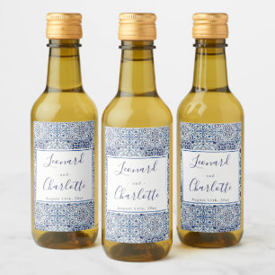 Blue tiles Wedding Favours Wine Label
