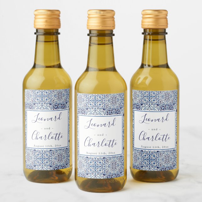 Blue tiles Wedding  Favours Wine Label (Bottles)