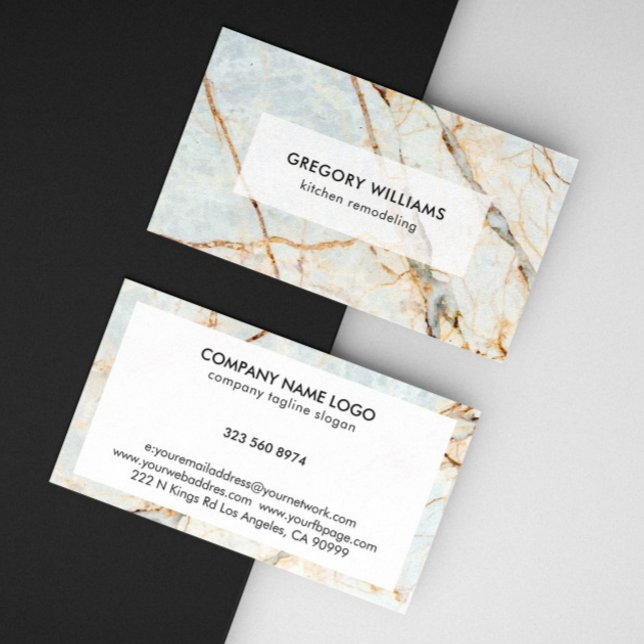 Blue tint and gold marble texture business card (Creator Uploaded)