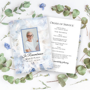 Blue Tinted Carnation Funeral Memorial Service Programme