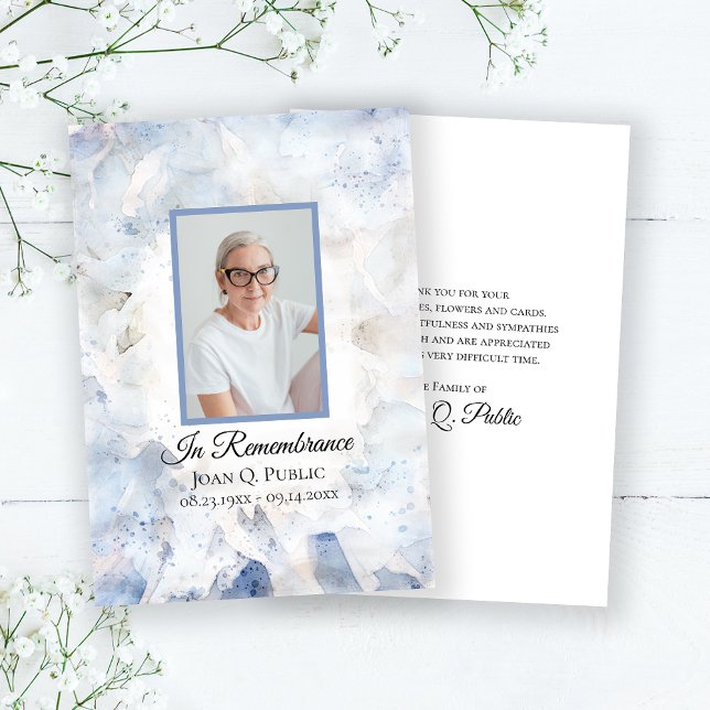 Blue Tinted Carnation Funeral Memorial Sympathy Thank You Card (Creator Uploaded)