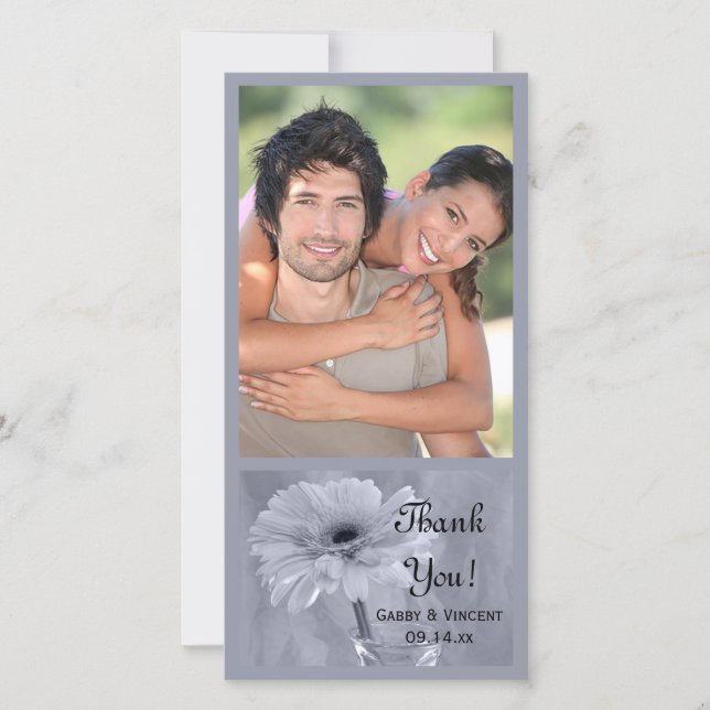 Blue Tinted Daisy Wedding Thank You Card (Front)