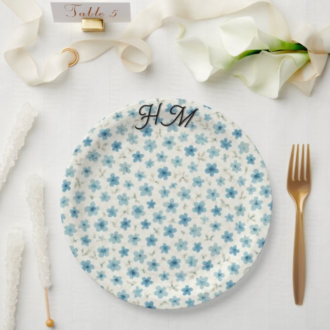 Blue Tiny Flower Simple -Customize  Paper Plate (Wedding)