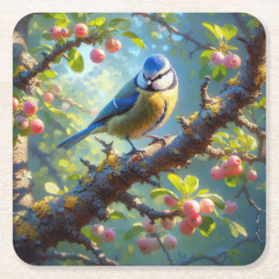 Blue Tit 1 Square Paper Coaster