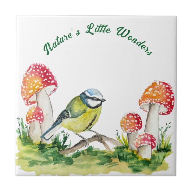 Blue Tit and Fly Agaric in a Forest Clearing Tile (Front)