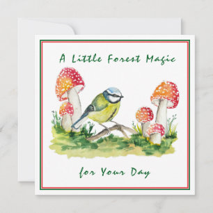 Blue Tit and Fly Agaric Watercolor