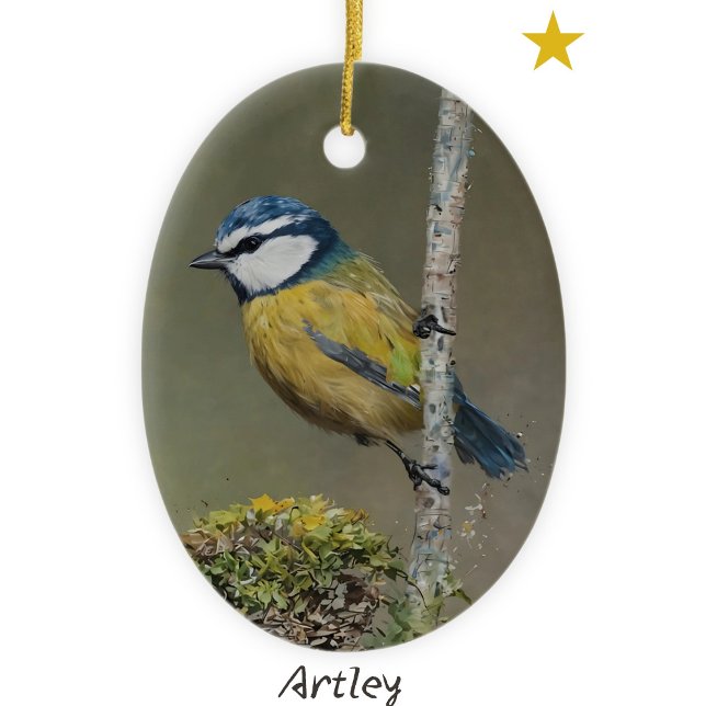 Blue Tit Bird Painting Custom Year Christmas Ceramic Tree Decoration (Creator Uploaded)
