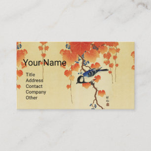 Blue Tit Bird,Paulownia Branch,Red Autumn Leaves Business Card