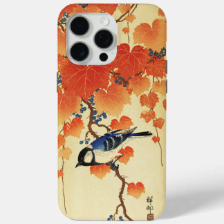 Blue Tit Bird,Paulownia Branch,Red Autumn Leaves iPhone 15 Pro Max Case