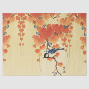 Blue Tit Bird,Paulownia Branch,Red Autumn Leaves Tissue Paper