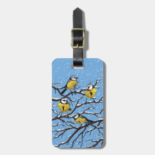 Blue tit birds in winter luggage tag