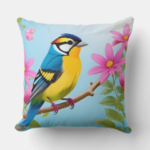 🐦 Blue Tit Botanical Artwork For Spring Spaces 🌼 Cushion