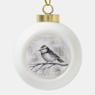 Blue tit ceramic ball christmas ornament