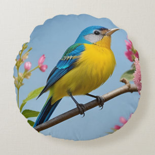 🌼 Blue Tit Garden Artwork For Bird Lovers 💙 Round Cushion