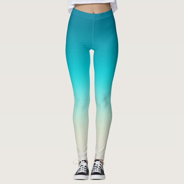 Blue to Aqua Gradient Leggings Modern Ombre Athlet (Front)
