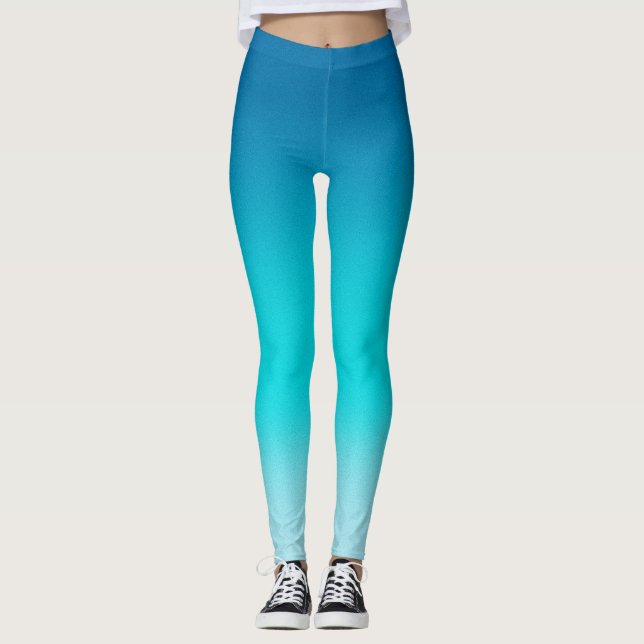 Blue to Aqua Gradient Leggings Modern Ombre Athlet (Front)