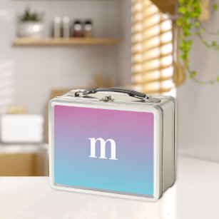 Blue to Custom Colour Ombre Personalised Initial Metal Lunch Box