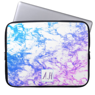 Blue to Purple Marble Ombre Initials Laptop Sleeve