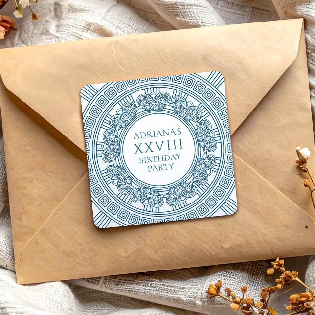 Blue toga birthday party square sticker (Creator Uploaded)