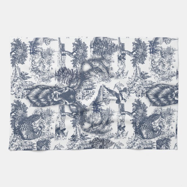 Blue Toil Deer Kitchen Towels (Horizontal)