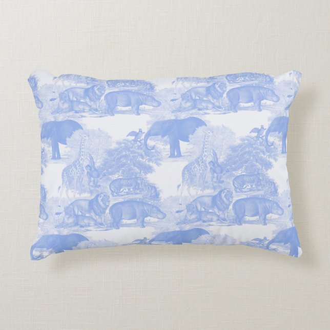 Blue Toile Animals Chinoiserie Baby Boy Nursery Decorative Cushion (Front)
