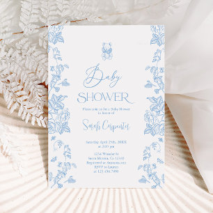 Blue Toile Bear Baby Shower Boy Invitation