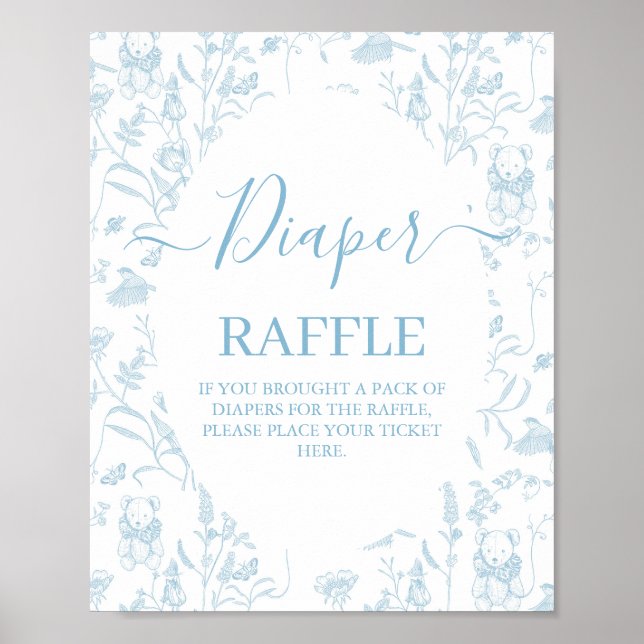 Blue Toile Bear Baby Shower Boy Poster (Front)