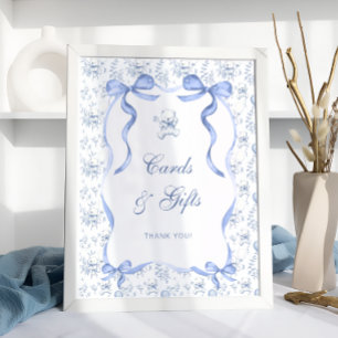 Blue Toile Bear Baby Shower Cards and Gifts Poster