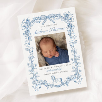 Blue Toile Birth Announcement