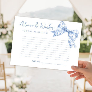Blue Toile Bow Bridal Shower Advice and Wishes Enclosure Card
