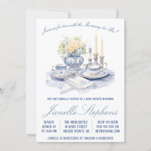 Blue Toile China, Victorian Tea Party Baby Shower Invitation