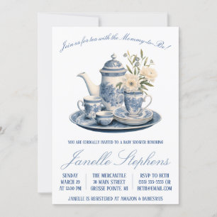Blue Toile China, Victorian Tea Party Baby Shower Invitation