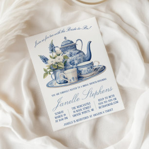 Blue Toile China Victorian Tea Party Bridal Shower Invitation