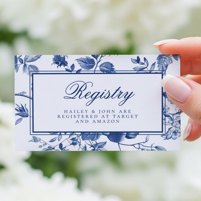 Blue Toile Chinoiserie Bridal Shower Registry Card (Creator Uploaded)