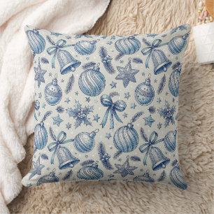 Blue Toile Christmas Ornaments Seamless Cushion