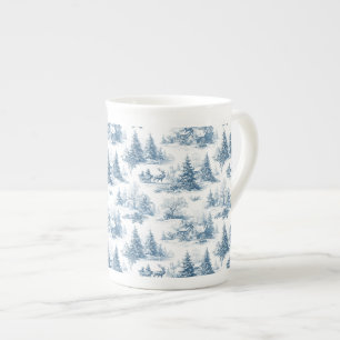 Blue Toile Christmas Pattern  Bone China Mug