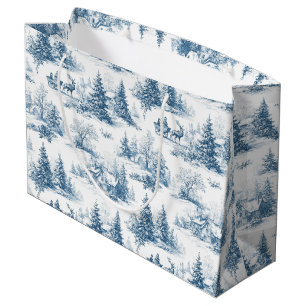 Blue Toile Christmas Pattern Large Gift Bag