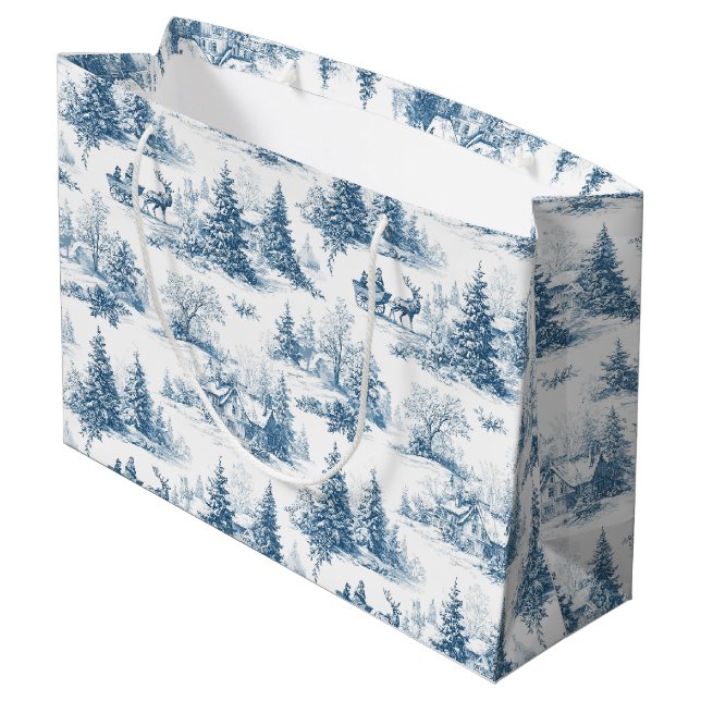 Blue Toile Christmas Pattern  Large Gift Bag (Back Angled)