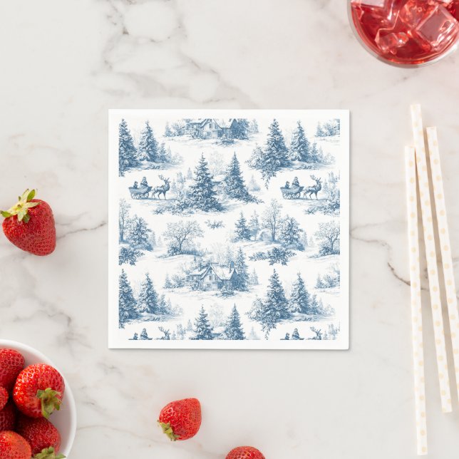 Blue Toile Christmas Pattern  Napkin (Insitu)