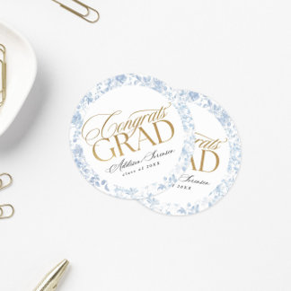 Blue Toile Congrats Grad Labels