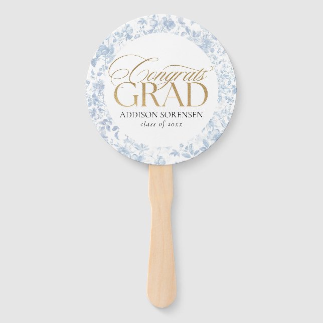 Blue Toile Congrats Hand Fan (Front)